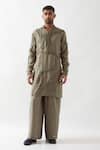 Buy_Son of A Noble Snob_Olive Green Linen Caterpillar Texture Kurta Set _at_Aza_Fashions