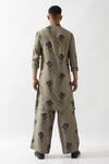 Shop_Son of A Noble Snob_Olive Green Linen Embroidery Printed Kurta Set _at_Aza_Fashions