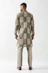Shop_Son of A Noble Snob_Olive Green Linen Printed Kurta And Trouser Set _at_Aza_Fashions