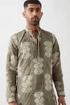 Shop_Son of A Noble Snob_Olive Green Linen Printed Kurta And Trouser Set 