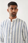 Son of A Noble Snob_White Linen Blake Catkin Printed Kurta Set _at_Aza_Fashions