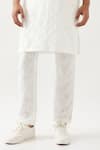 Son of A Noble Snob_White Linen Embroidery Printed Slim Fit Kurta Set _Online_at_Aza_Fashions