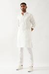Buy_Son of A Noble Snob_White Linen Embroidery Printed Slim Fit Kurta Set _Online_at_Aza_Fashions