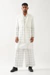 Buy_Son of A Noble Snob_White Linen Applique Printed Bundi Kurta Trouser Set _at_Aza_Fashions