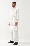Son of A Noble Snob_White Linen Applique Printed Bundi Kurta Trouser Set _Online_at_Aza_Fashions