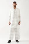 Shop_Son of A Noble Snob_White Linen Applique Printed Bundi Kurta Trouser Set _Online_at_Aza_Fashions