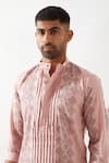 Shop_Son of A Noble Snob_Pink Linen Printed Slim Fit Kurta Set _Online_at_Aza_Fashions