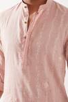 Son of A Noble Snob_Pink Linen Embroidery Printed Slim Fit Kurta Set 