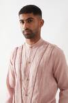Son of A Noble Snob_Pink Linen Kaden Plain Kurta Set _Online_at_Aza_Fashions