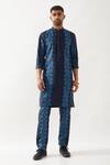Shop_Son of A Noble Snob_Navy Linen Printed Slim Fit Kurta Set _Online_at_Aza_Fashions