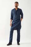 Son of A Noble Snob_Navy Linen Printed Slim Fit Kurta Set _Online_at_Aza_Fashions