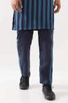 Son of A Noble Snob_Navy Linen Printed Slim Fit Kurta Set _Online_at_Aza_Fashions