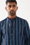 Buy_Son of A Noble Snob_Navy Linen Printed Slim Fit Kurta Set 