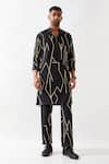Buy_Son of A Noble Snob_Black Linen Printed Slim Fit Kurta Set _Online_at_Aza_Fashions