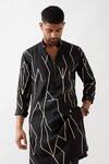 Shop_Son of A Noble Snob_Black Linen Printed Slim Fit Kurta Set _Online_at_Aza_Fashions
