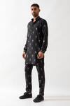 Son of A Noble Snob_Black Linen Embroidery Slate Stamp Kurta Set _Online_at_Aza_Fashions