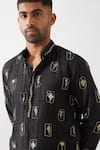 Shop_Son of A Noble Snob_Black Linen Embroidery Slate Stamp Kurta Set _Online_at_Aza_Fashions