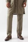 Son of A Noble Snob_Olive Green Linen Embroidery Slim Fit Kurta And Trouser Set _at_Aza_Fashions
