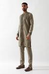Buy_Son of A Noble Snob_Olive Green Linen Embroidery Slim Fit Kurta And Trouser Set 