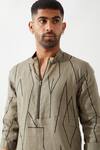 Shop_Son of A Noble Snob_Olive Green Linen Printed Slim Fit Kurta Set _Online_at_Aza_Fashions