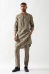 Buy_Son of A Noble Snob_Olive Green Linen Printed Slim Fit Kurta Set _at_Aza_Fashions