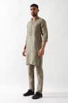 Shop_Son of A Noble Snob_Olive Green Linen Printed Slim Fit Kurta Set 