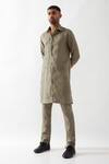 Son of A Noble Snob_Olive Green Linen Slim Fit Kurta And Trouser Set _Online_at_Aza_Fashions