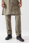 Buy_Son of A Noble Snob_Olive Green Linen Slim Fit Kurta And Trouser Set _Online_at_Aza_Fashions