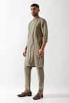 Buy_Son of A Noble Snob_Olive Green Linen Kaden Kurta Set _Online_at_Aza_Fashions