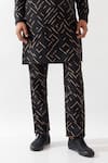Son of A Noble Snob_Black Linen Applique Printed Slim Fit Kurta Set _Online_at_Aza_Fashions