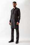 Buy_Son of A Noble Snob_Black Linen Applique Printed Slim Fit Kurta Set _Online_at_Aza_Fashions