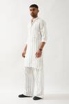 Son of A Noble Snob_White Linen Embroidery Printed Slim Fit Kurta _at_Aza_Fashions