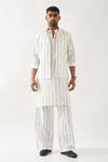 Son of A Noble Snob_White Linen Madox Vine Printed Bundi _at_Aza_Fashions
