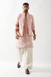 Buy_Son of A Noble Snob_Pink Linen Embroidery Printed Bundi _at_Aza_Fashions