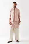 Buy_Son of A Noble Snob_Pink Linen Embroidery Printed Bundi _Online_at_Aza_Fashions