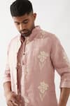 Shop_Son of A Noble Snob_Pink Linen Embroidery Printed Bundi 