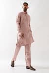 Son of A Noble Snob_Pink Linen Solid Pleated Kurta Set _Online_at_Aza_Fashions