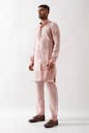 Son of A Noble Snob_Pink Linen Solid Pleated Kurta Set _at_Aza_Fashions
