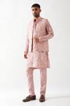 Buy_Son of A Noble Snob_Pink Linen Madox Branch Printed Bundi _Online_at_Aza_Fashions