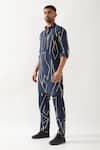 Son of A Noble Snob_Navy Linen Slim Fit Printed Kurta _at_Aza_Fashions