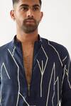Shop_Son of A Noble Snob_Navy Linen Slim Fit Printed Kurta 