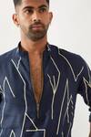 Son of A Noble Snob_Navy Linen Slim Fit Printed Kurta _Online