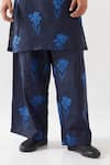 Son of A Noble Snob_Navy Linen Embroidery Printed Slim Fit Kurta _at_Aza_Fashions
