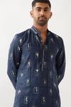 Son of A Noble Snob_Navy Linen Printed Slim Fit Kurta _at_Aza_Fashions
