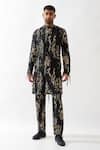 Buy_Son of A Noble Snob_Black Linen Slim Fit Printed Kurta _Online_at_Aza_Fashions