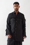 Son of A Noble Snob_Black Linen Tassels Eros Slim Fit Kurta _at_Aza_Fashions