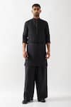 Son of A Noble Snob_Black Linen Slim Fit Designer Kurta _Online_at_Aza_Fashions
