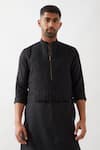 Son of A Noble Snob_Black Linen Slim Fit Designer Kurta _at_Aza_Fashions