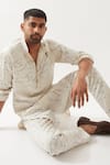 Son of A Noble Snob_Ivory Linen Slim Fit Printed Kurta _at_Aza_Fashions