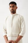 Son of A Noble Snob_Ivory Linen Basket Weave Kurta _Online_at_Aza_Fashions